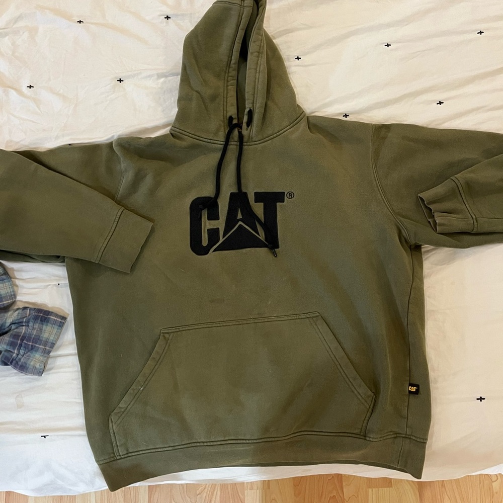 Caterpillar Army Green Hoodie with Black Logo
